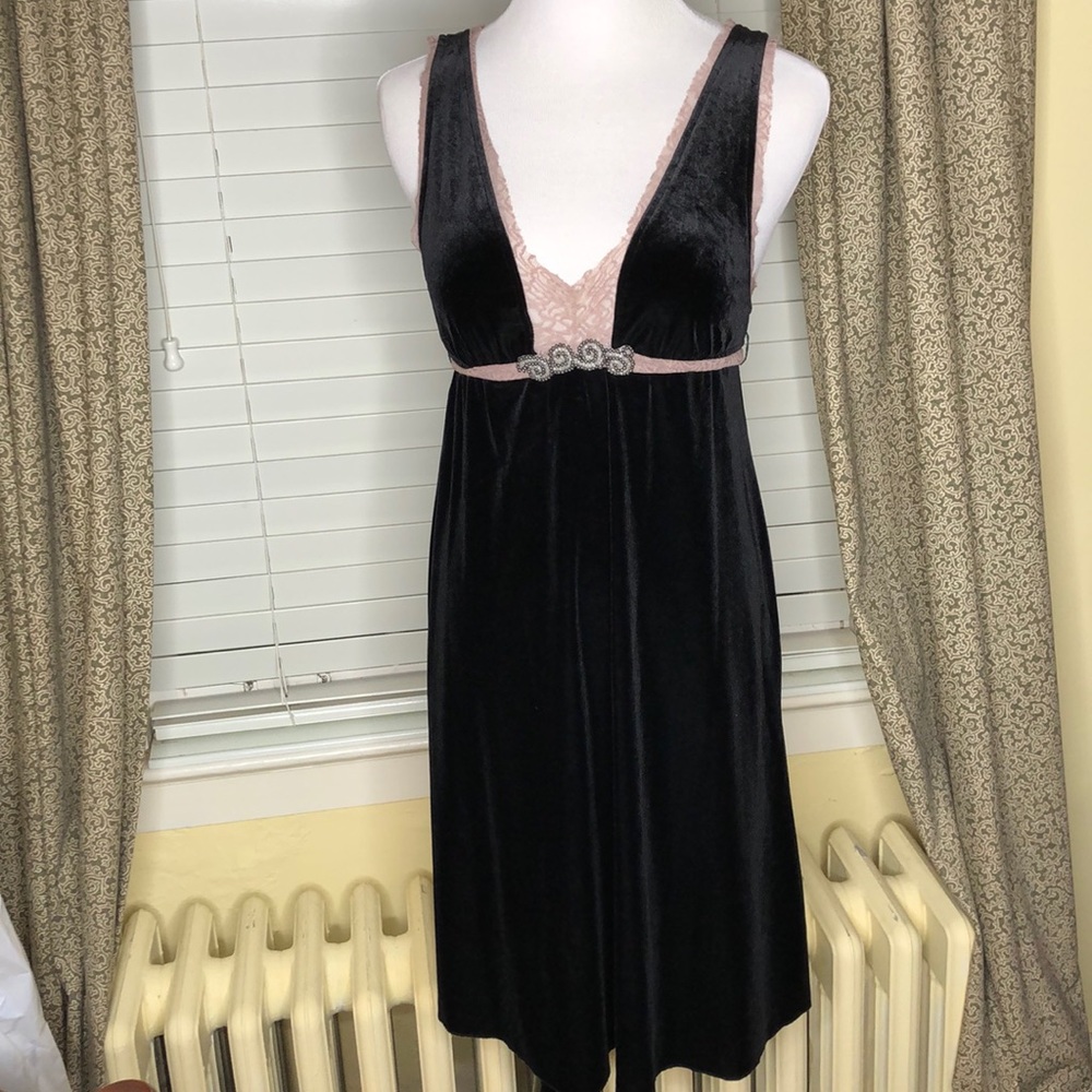Free People black velour dress with Mauve Lace